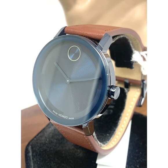 Movado Men's Watch 3601093 Bold Swiss Quartz Blue Dial 40mm Brown Leather Strap - Picture 13 of 14